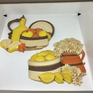 Vintage Homco Syroco wall plaques harvest motive 11x9 pair EUC